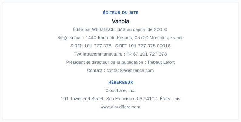 Coordonnées légales de l&rsquo;éditeur et de l&rsquo;hébergeur du site