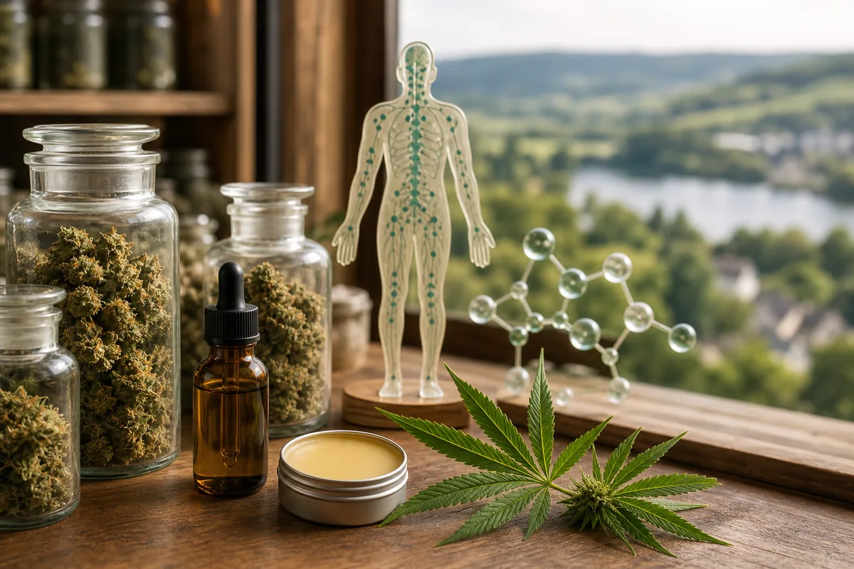 Schéma pédagogique du système endocannabinoïde et de la répartition des récepteurs dans le corps humain